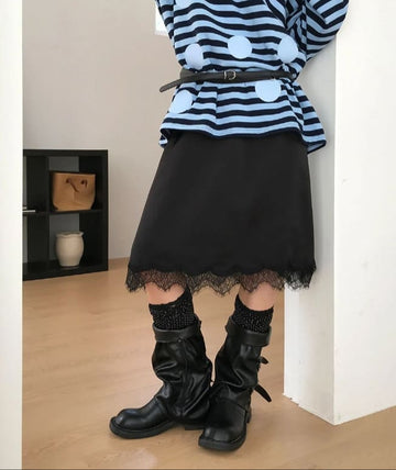 SATIN LACE MIDI SKIRT